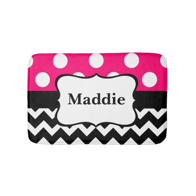 Tapis de bain noir rose de monogramme de Chevron (Devant)