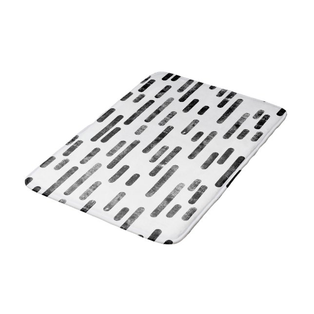 Tapis De Bain Noir sur les lignes arrondies blanches encrées Mot (Angle)