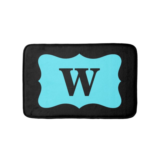 Tapis De Bain Noir Turquoise Aqua Blue Monogram Accueil initial (Devant)