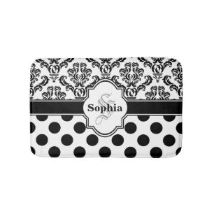 Tapis De Bain Noir Vintage Damask migte Pois