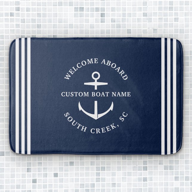Tapis De Bain Nom de bateau personnalisé moderne Bienvenue à bor (Créateur téléchargé)