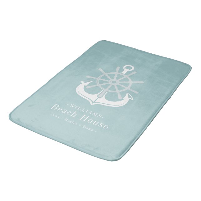 Tapis De Bain Nom de famille Beach House Ancre nautique (Angle)