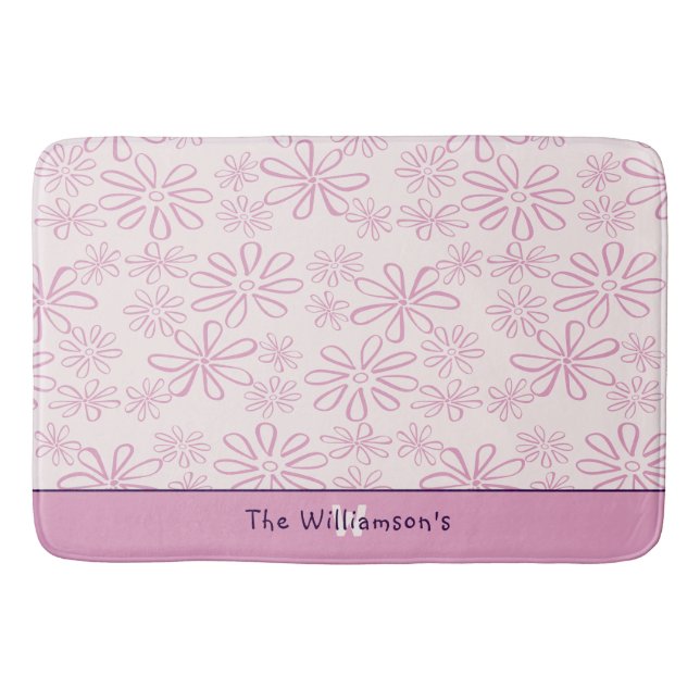 Tapis De Bain Nom de famille & Motif de gribouillis rose et bleu (Devant)