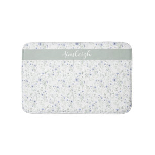 Tapis De Bain Nom de monogramme de fleur sauvage à l'aquarelle b