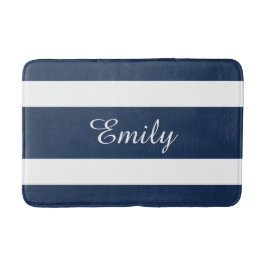 Tapis De Bain Nom de motif rayures bleues modernes
