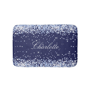 Tapis De Bain Nom de parties scintillant bleu marine monogramme 