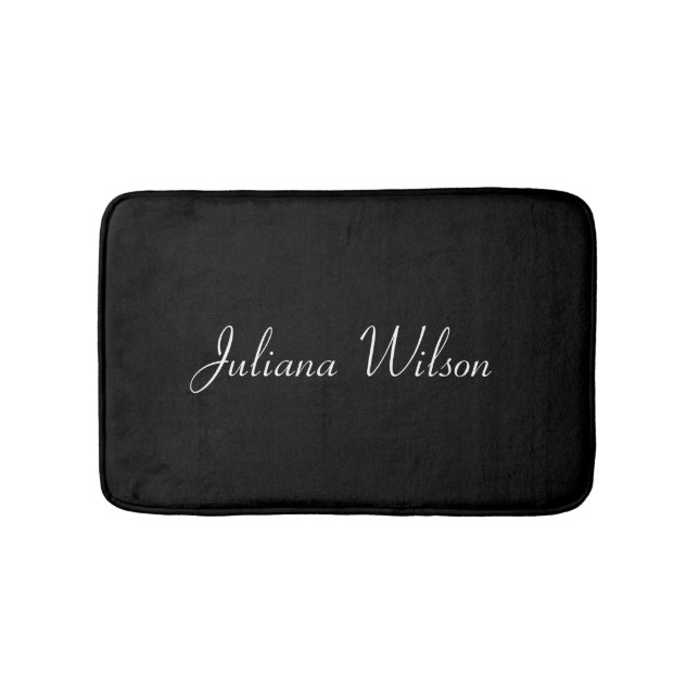 Tapis De Bain Nom de script noir moderne Monogramme tendance (Devant)
