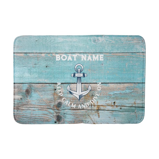 Tapis De Bain Nom du bateau nautique Ancre Bois rustique (Devant)