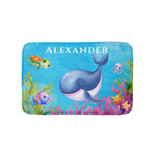 Tapis De Bain Nom du monogramme mignon Tortue de mer côtière et