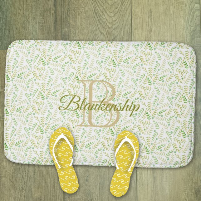 Tapis De Bain Nom du monogramme personnalisé Nature Fern Motif f (Créateur téléchargé)
