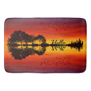 Tapis De Bain Nom guitariste orange moderne Aquarelle