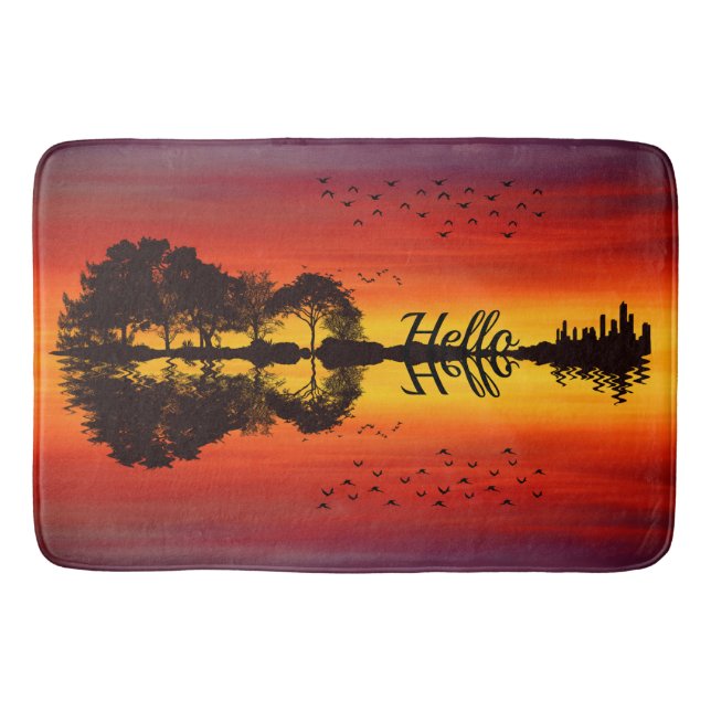 Tapis De Bain Nom guitariste orange moderne Aquarelle (Devant)