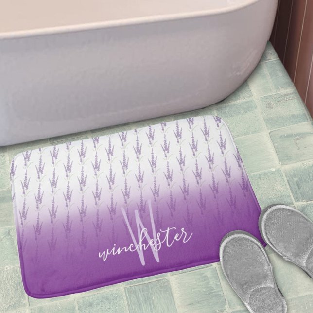 Tapis De Bain Nom Monogram Farmhouse Lavender Flower Motif (Créateur téléchargé)