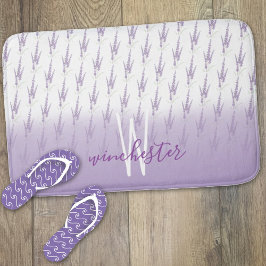 Tapis De Bain Nom Monogram Farmhouse Lavender Flower Motif