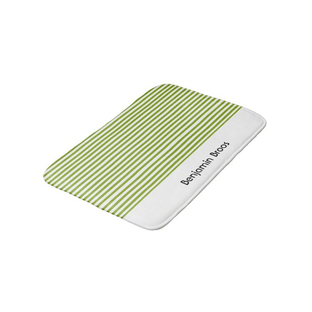Tapis De Bain Nom personnalisé bandes vert et blanc (Angle)