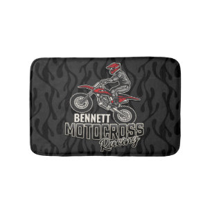 Tapis De Bain NOM Personnalisé Dirt Bike Rider Motocross Racing