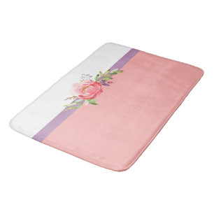 Tapis De Bain Nom personnalisé Floral rose