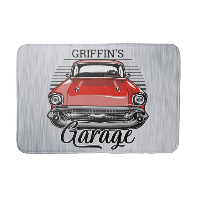 Tapis De Bain NOM personnalisé Garage de voiture classique rétro (Devant)