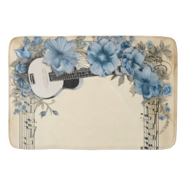 Tapis De Bain Notes de musique de guitare bleue Fleurs