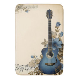 Tapis De Bain Notes de musique de guitare bleue Fleurs