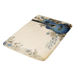 Tapis De Bain Notes de musique de guitare bleue Fleurs