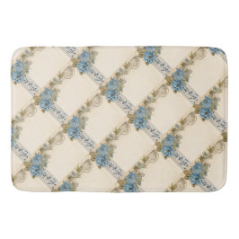 Tapis De Bain Notes de musique de guitare bleue Fleurs