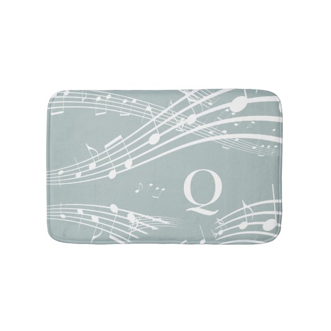 Tapis De Bain Notes musicales Blue Grey Monogramme (Devant)