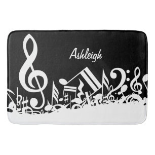 Tapis De Bain Notes musicales brouillées blanches personnalisé