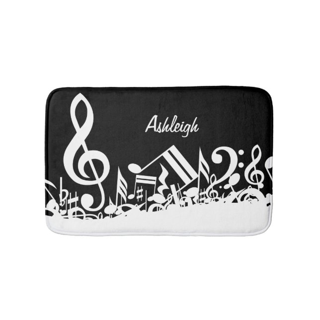 Tapis De Bain Notes musicales brouillées blanches personnalisées (Devant)