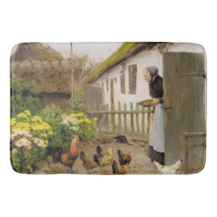 Tapis De Bain Nourrir les poules (par H.A. Brendekilde)
