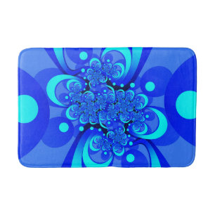 Tapis De Bain Nuances de bleu Art fractal abstrait moderne