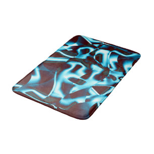Tapis De Bain Nuances de cyan bleu sur bandes abstraites rouge f