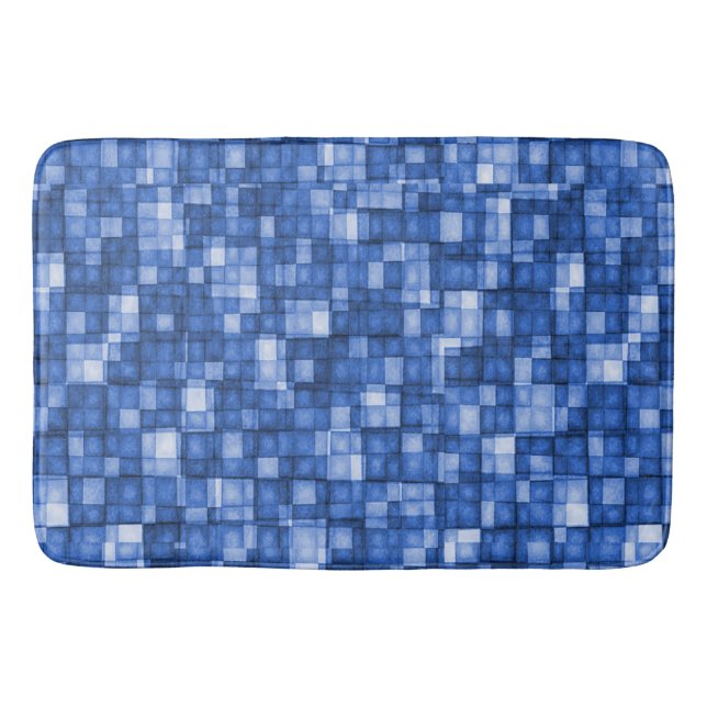 Tapis De Bain Nuances de tuiles de mosaïque d'aquarelle de bleu (Devant)