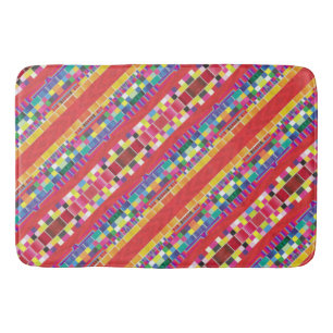 Tapis De Bain nuances rouges, bandes et pixels colorés