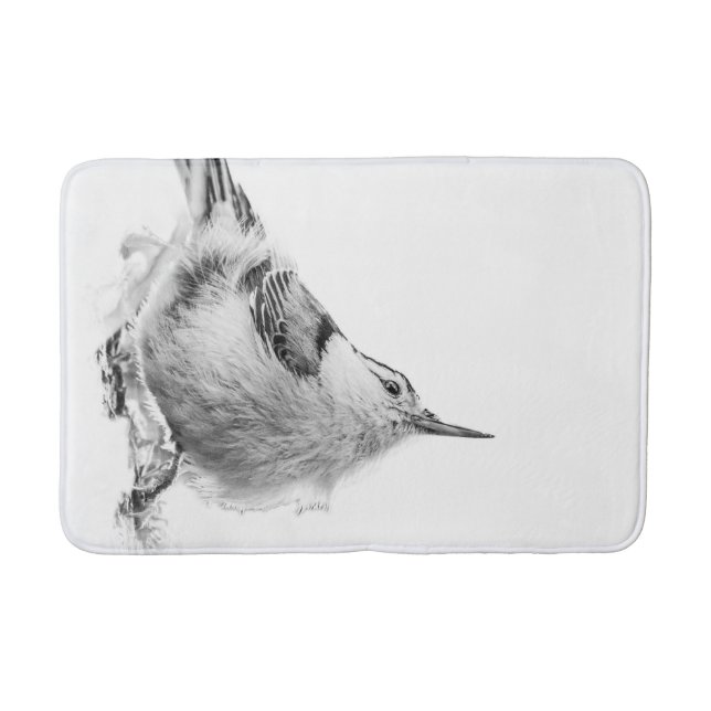 Tapis De Bain Nuthatch, photo d'oiseaux blancs (Devant)