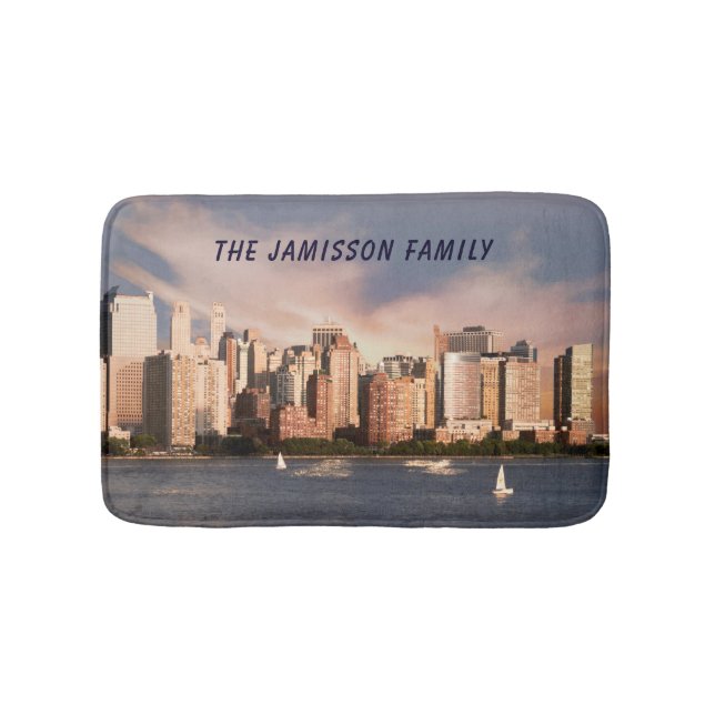 Tapis De Bain NYC Lower Manhattan Skyline avec nom personnalisé (Devant)