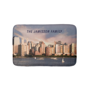 Tapis De Bain NYC Lower Manhattan Skyline with Personalized Name