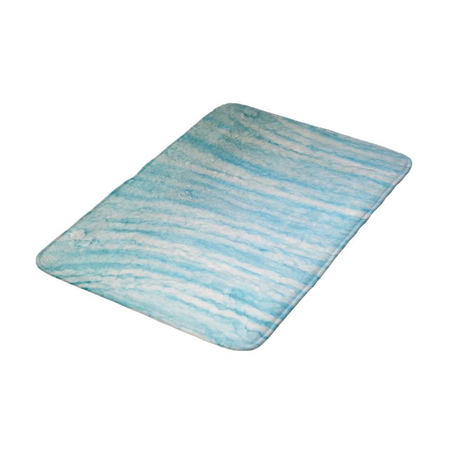 Tapis De Bain Océan Bleu Et Blanc Abstrait (Angle)