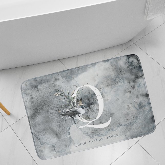 Tapis De Bain Océan élégant | Monogramme de baleine d'aquarelle (Créateur téléchargé)