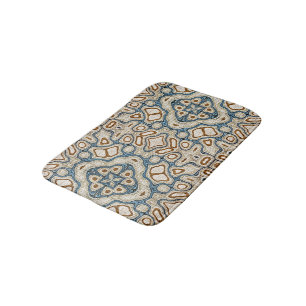 Tapis De Bain Ochre Brown Turquoise Blue Tribal Art