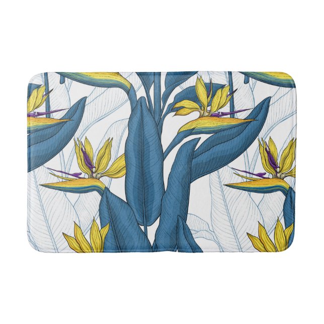 Tapis De Bain Oiseau de fleurs de paradis sur blanc (Devant)