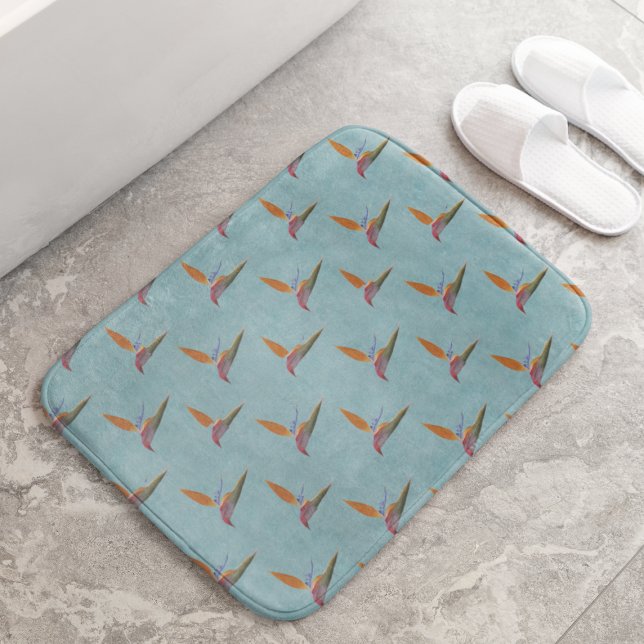 Tapis De Bain Oiseau moderne Turquoise tropical du paradis tiré  (Créateur téléchargé)