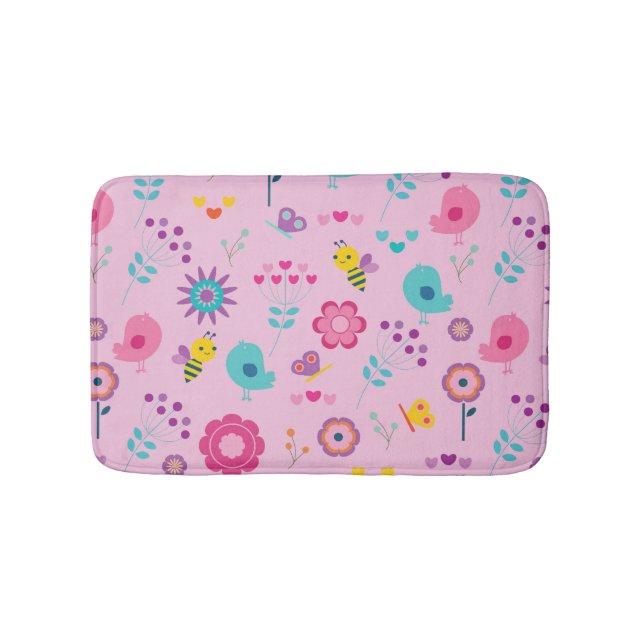Tapis De Bain Oiseaux Abeilles Et Fleurs (Devant)
