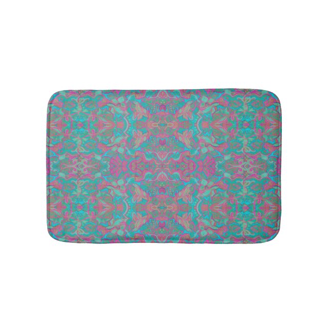 Tapis De Bain Oiseaux Arabesque Bohème Motif Turquoise rose (Devant)
