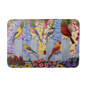 Tapis De Bain Oiseaux de printemps colorés Jardin Fête
