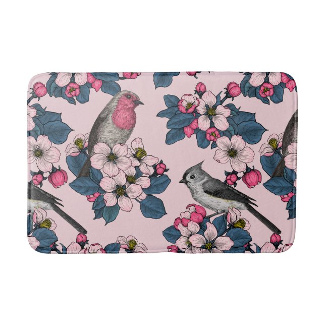 Tapis De Bain Oiseaux et fleurs roses (Devant)