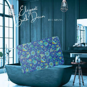 Tapis De Bain Oiseaux Floraux Royal Blue, Jaune