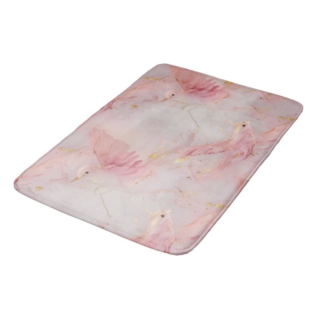 Tapis De Bain Oiseaux roses dorés (Angle)