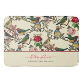 Tapis De Bain Oiseaux victoriens et Motif Vintage Rose Retro