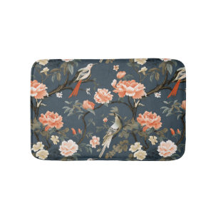 Tapis De Bain Oiseaux vintages et chauve-souris florale